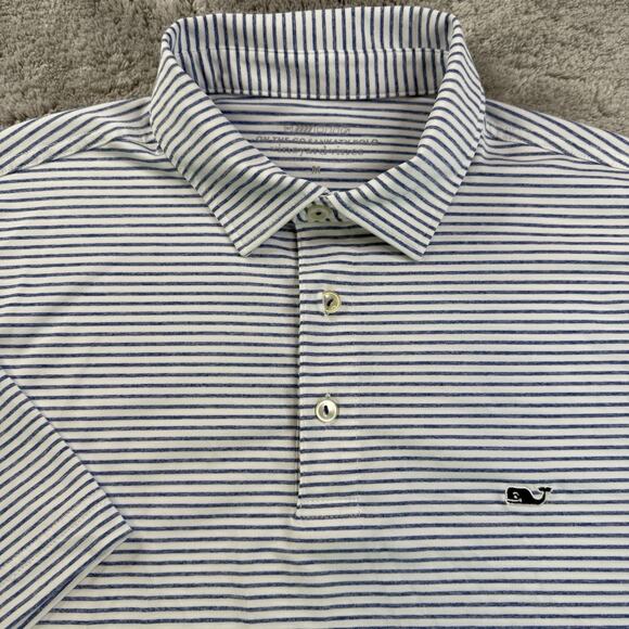Vineyard Vines Polo Shirt Men’s M Gray Blue Stripe On-The-Go Sankaty Performance - Picture 1 of 11